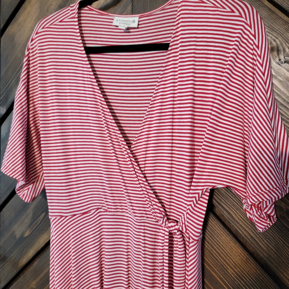 Red Striped Wrap Dress Studio B View 5